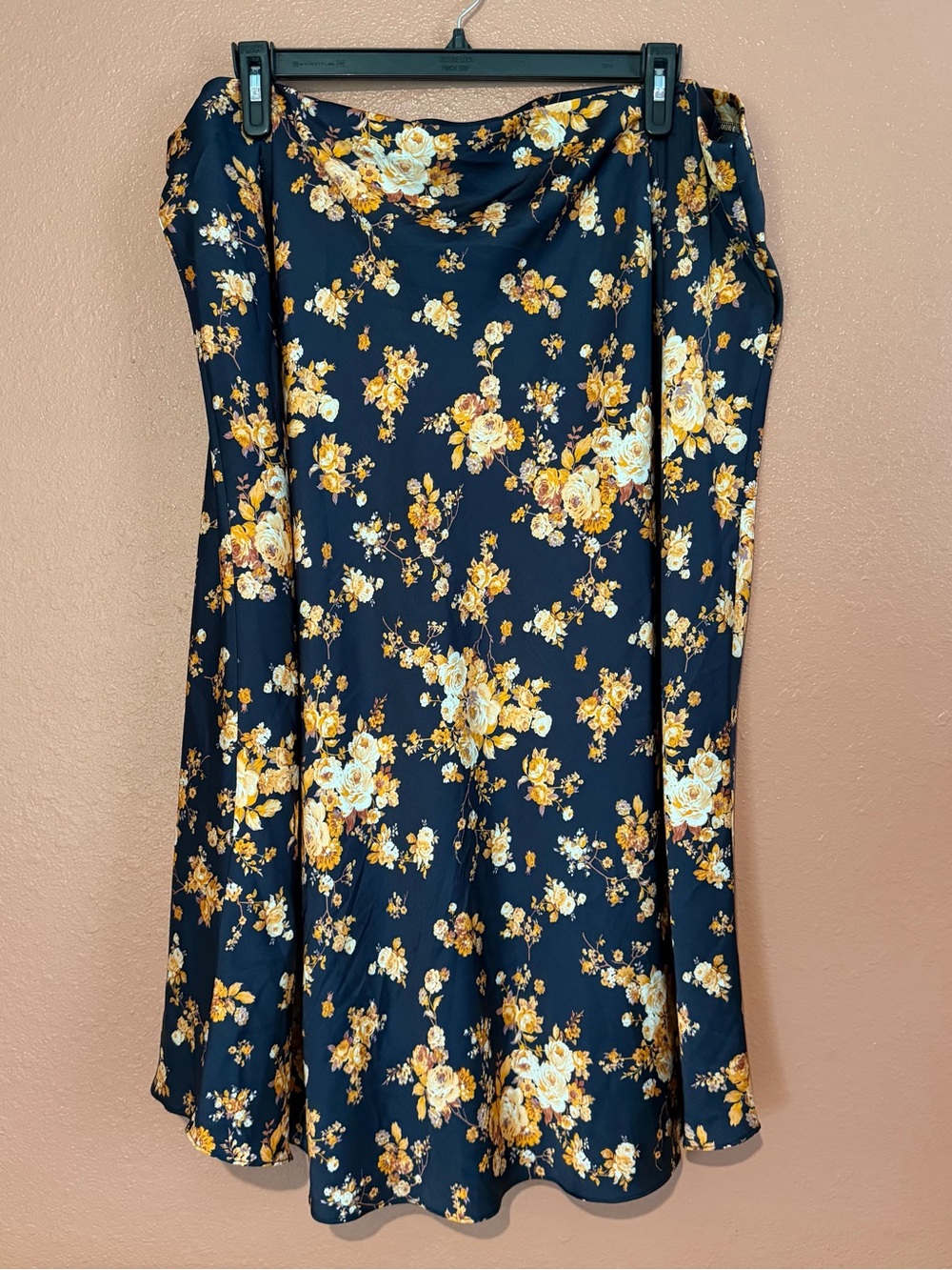 miami Navy Floral A-Line Skirt with Yellow, Cream and Coral Flowers